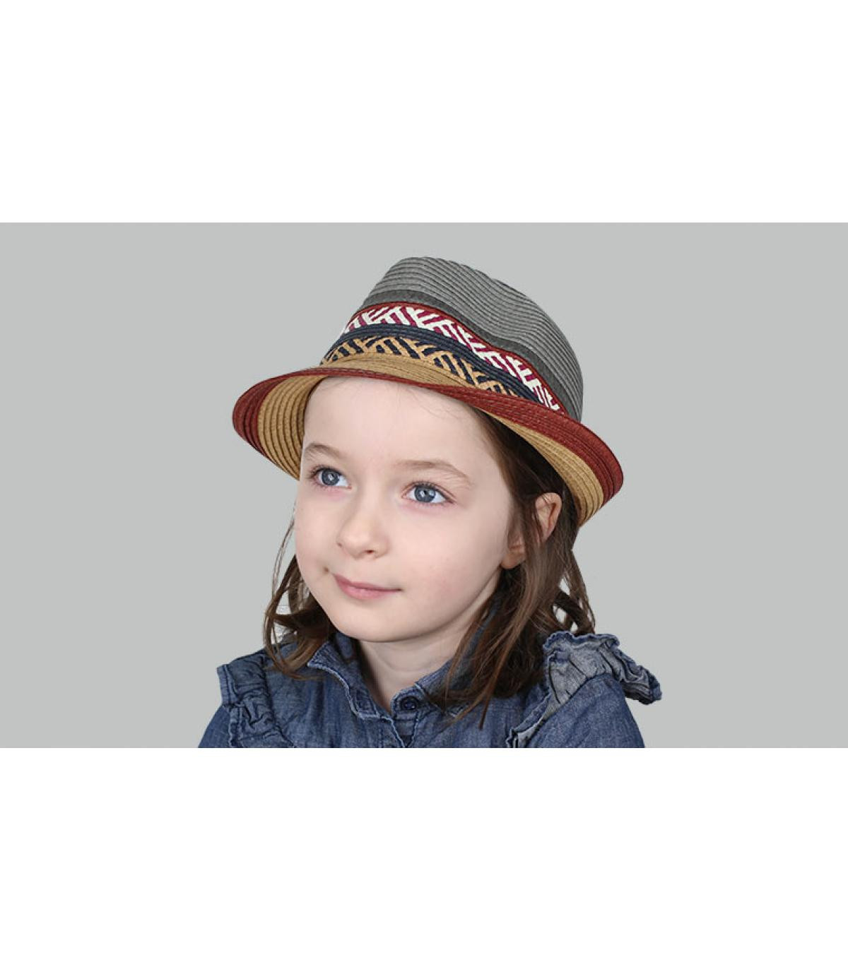 grey burgundy kids straw hat Kids Cordoba burgundy